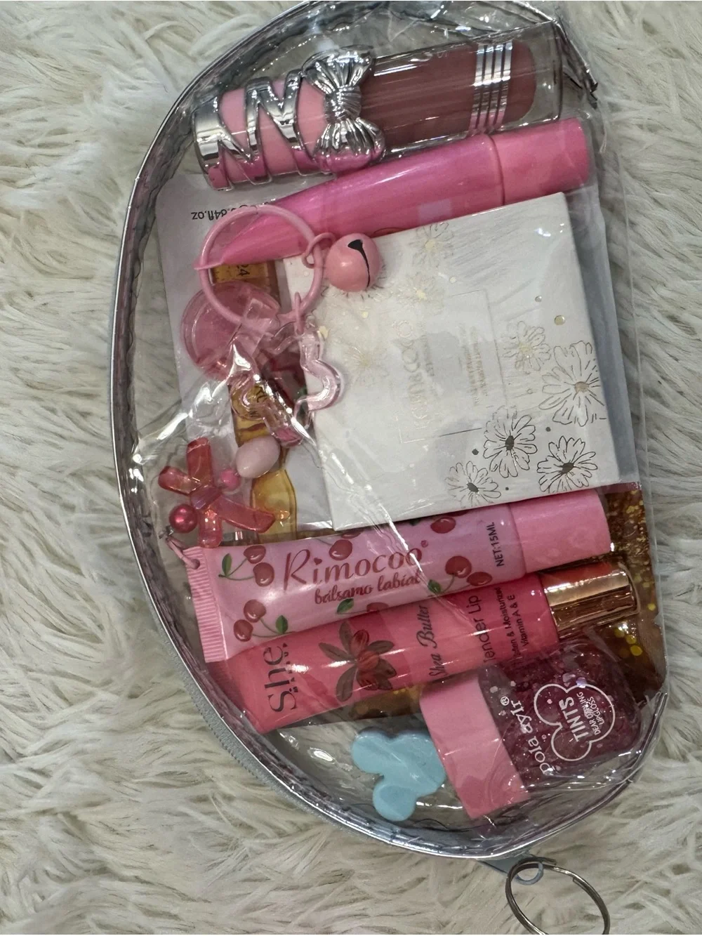 Clear Cosmetic Pouch Silver Trim face lip mask eyeshadow tint balm lip oil gloss